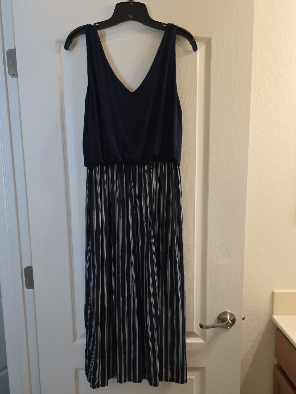 LOFT Navy Sleeveless V-Neck Striped Maxi Dress